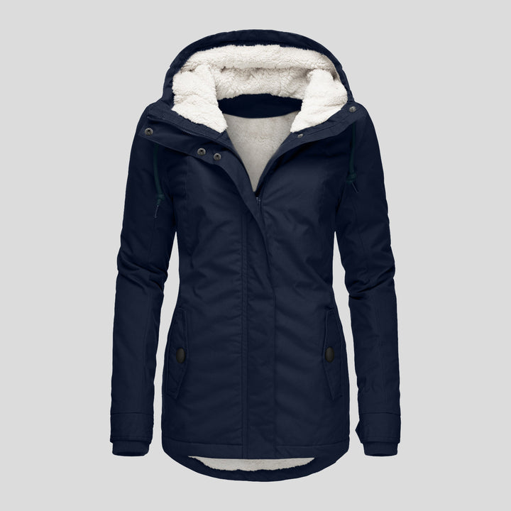 Fleece-lined parka with lambskin imitation