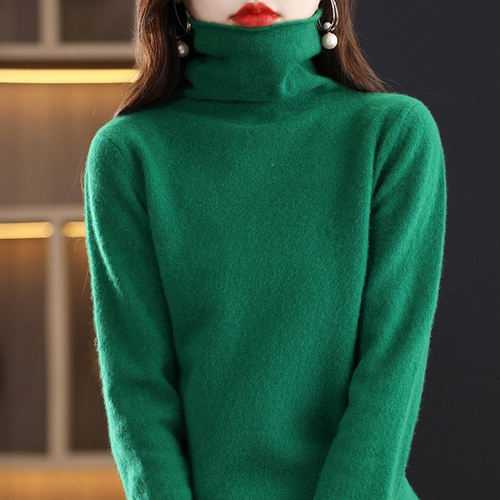 Women's wool sweater with stand-up collar made of 100% wool