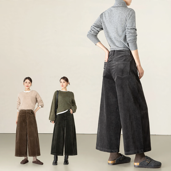 Cord pants in cocoon shape, 7/8 length