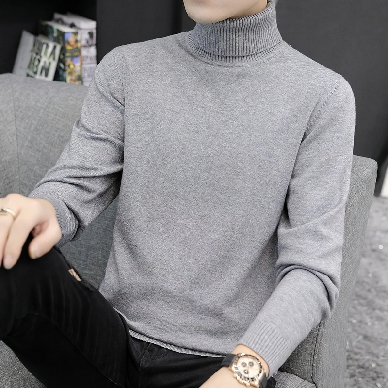 Men's knitted sweater with stand-up collar