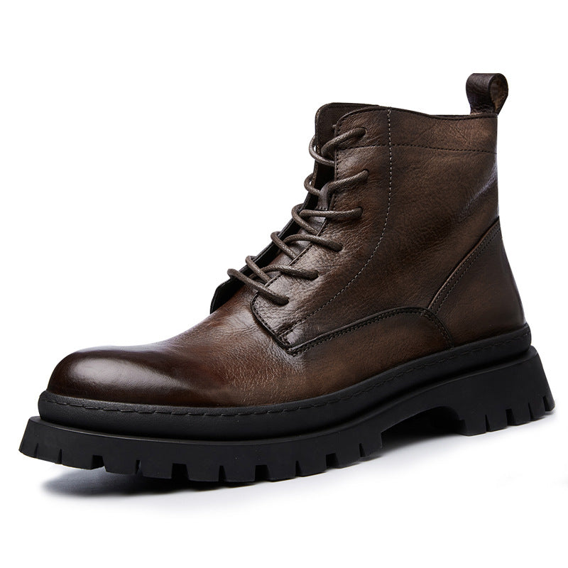 Men's lace-up boots made of cowhide leather in vintage style