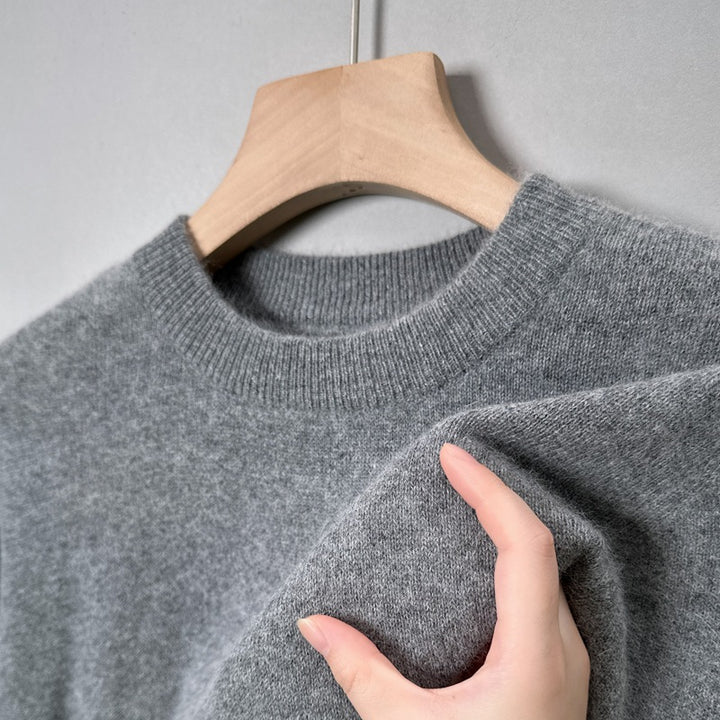 Men's wool sweater, round neck, solid color