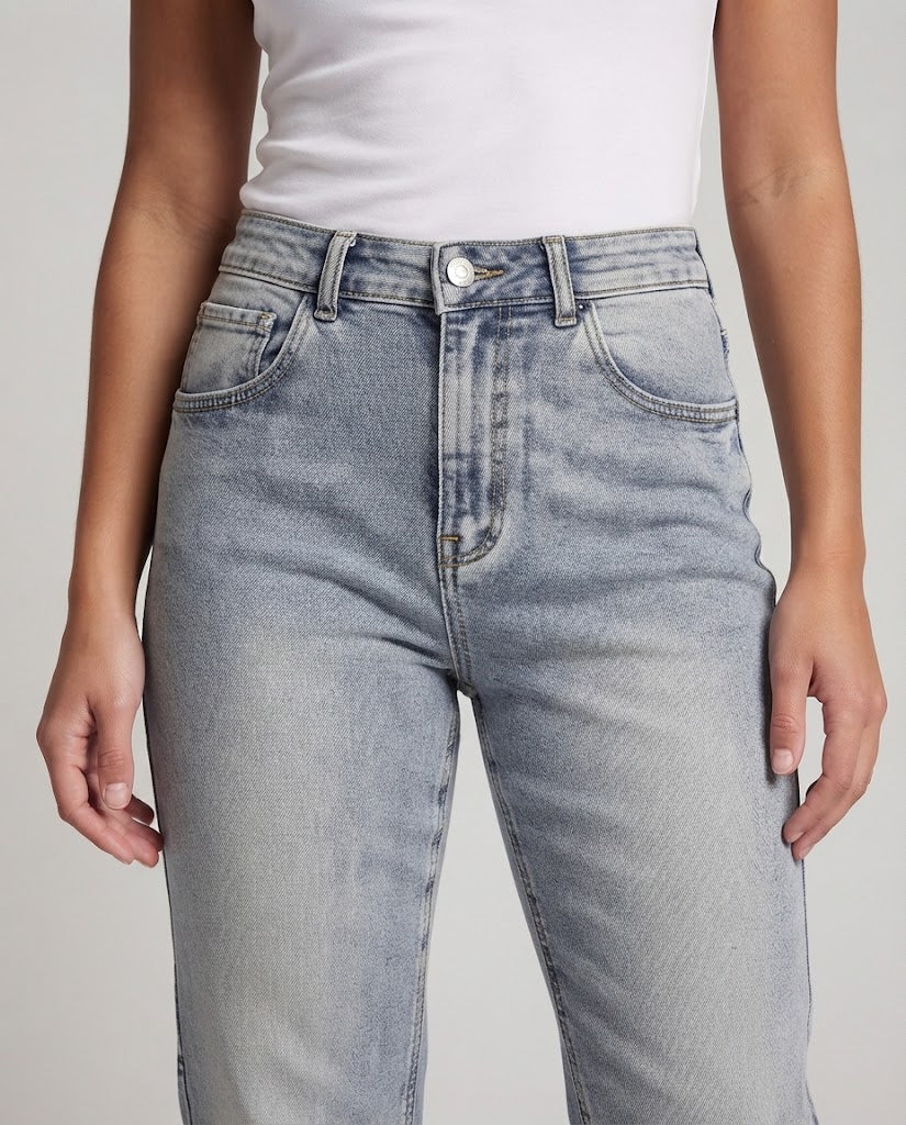 Women Straight Cut High-Waist Denim Jeans with Soft Used Wash Amarae
