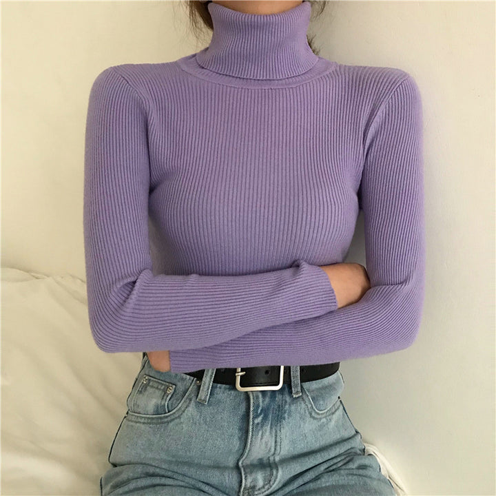 Classic women's knit pullover with roll neck