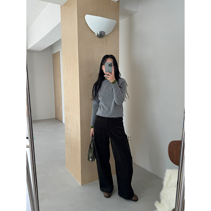 Cord pants with high waistband and wide leg