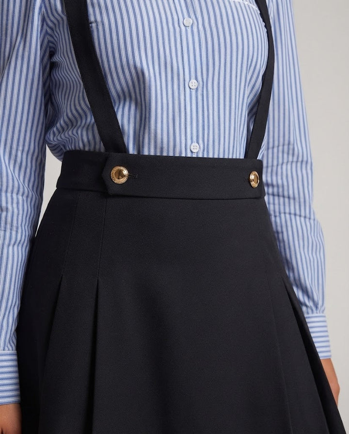 Ladies High-Waisted A-Line Strap Skirt with Gold Button Details and Removable Straps Amarae