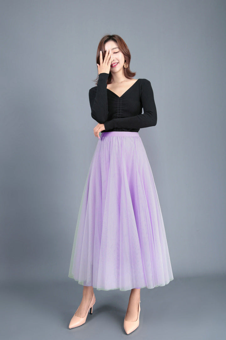 Chic Und Stil | Long Soft Tulle Skirt with High Waist and Slim Fit