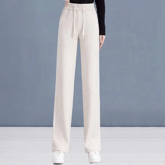 Women's corduroy pants, lined, wide cut
