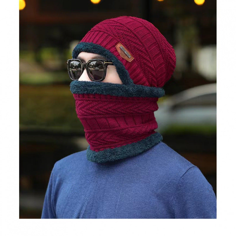 Knitted beanie with scarf, lined, men, winter