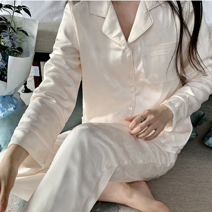 Luxurious women's lounge suit, satin jacquard, lined