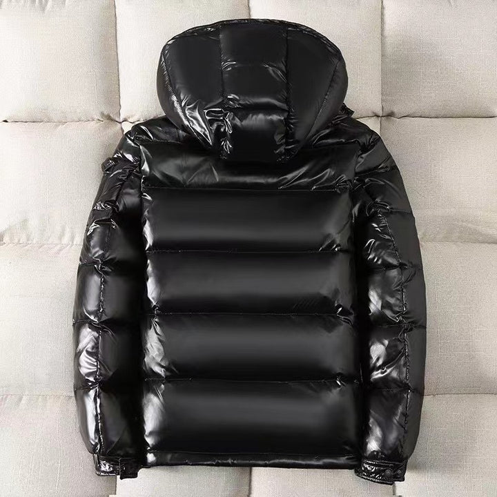 Short men's down jacket, hood, white duck down