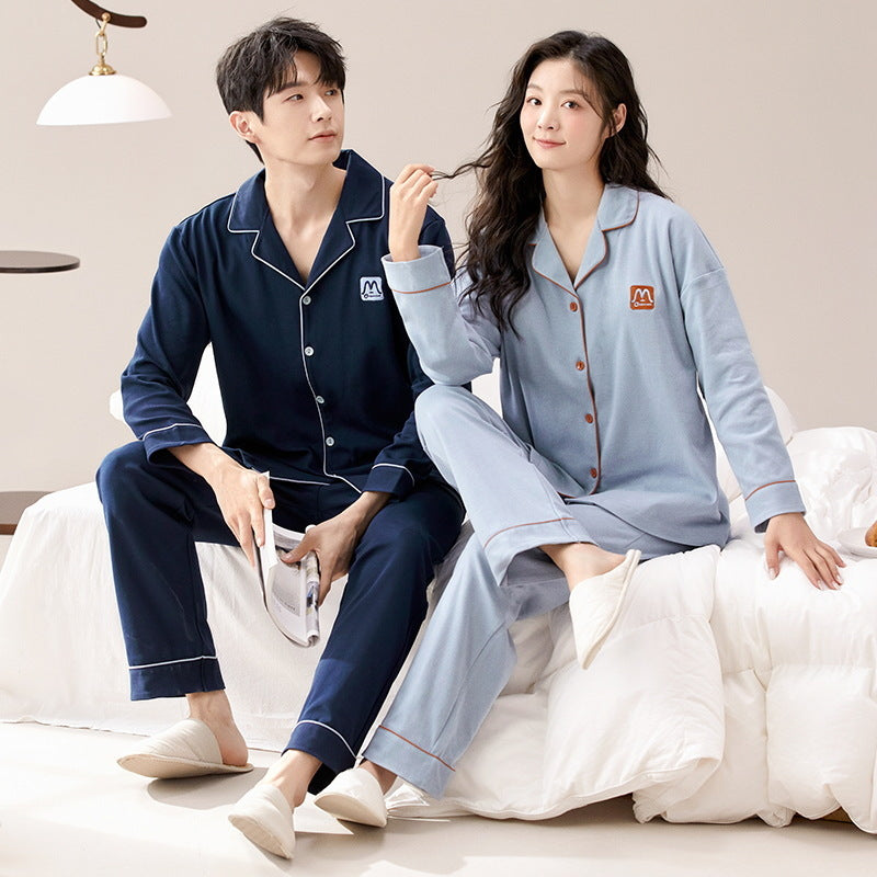 Pair-Pajama-Set, Cotton, Long Sleeve, with Button Placket