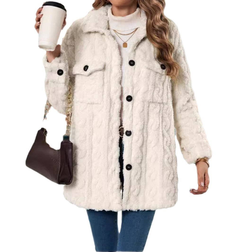 Reversible plush cardigan with buttons