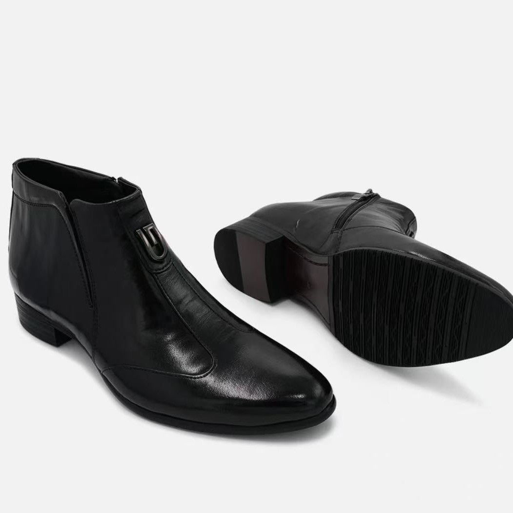 Men's Chelsea boots made of leather, pointed toe, with zipper