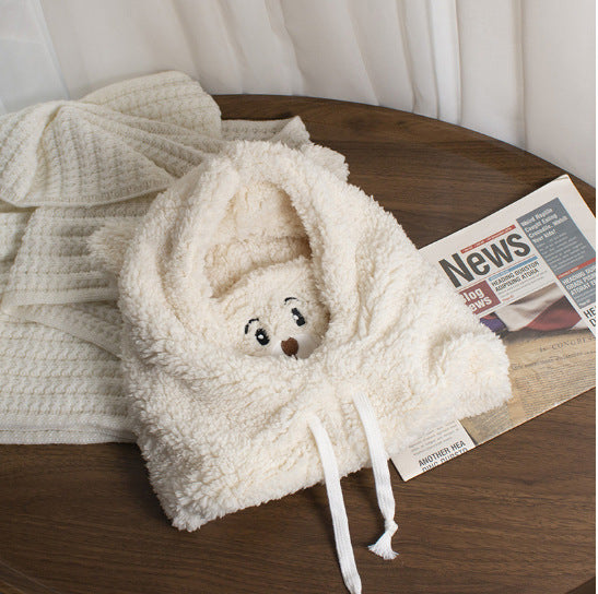 Padded winter hooded hat with scarf