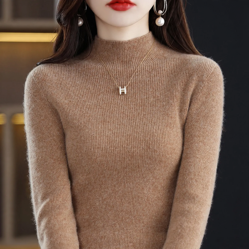 Women's cashmere sweater, high collar, slim fit
