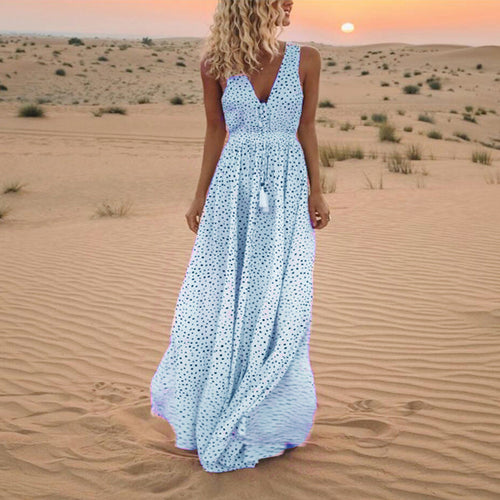 Amarae | Bohemian-Patchwork-Dress with V-neck and A-line In Dots
