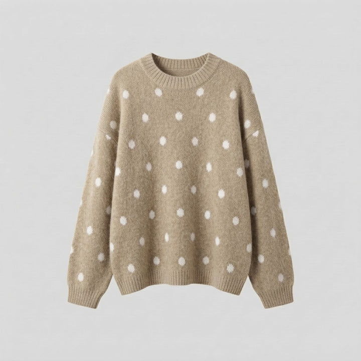 Women Oversize Fleece Sweater with Dots, Round Neck and Raglan Sleeves Amarae