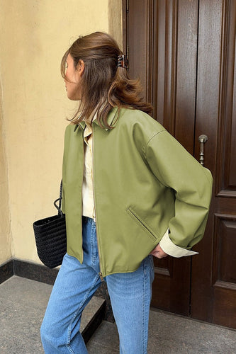 Amarae | Tailored green leather pilot jacket