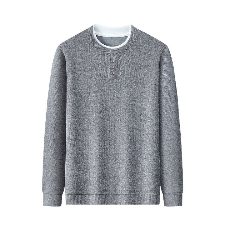 Men's knitted sweater, round neck, long sleeve, fake layer look