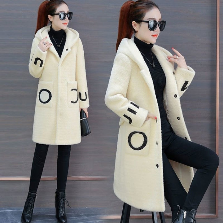 Lamb fleece coat, mid-length, women