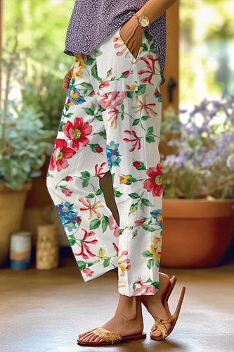 Amarae | Casual Floral Patchwork Loose Mid Waist Straight Full Print Pants