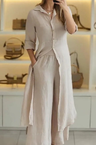 Amarae | Casual Solid Buttons Shirt Collar Long Sleeve Two Pieces - 7 Colors