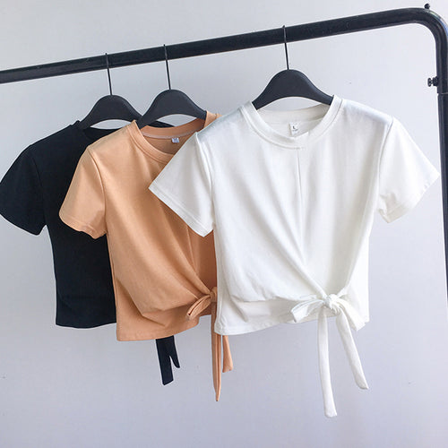 Women's Cropped T-Shirt with Side Knot and Casual Fit