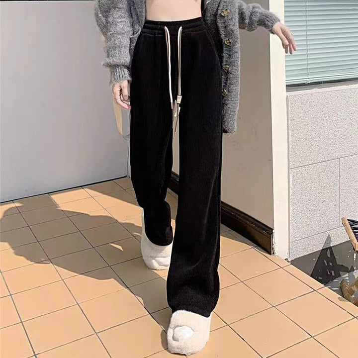 Kord-pants with wide leg and tie belt
