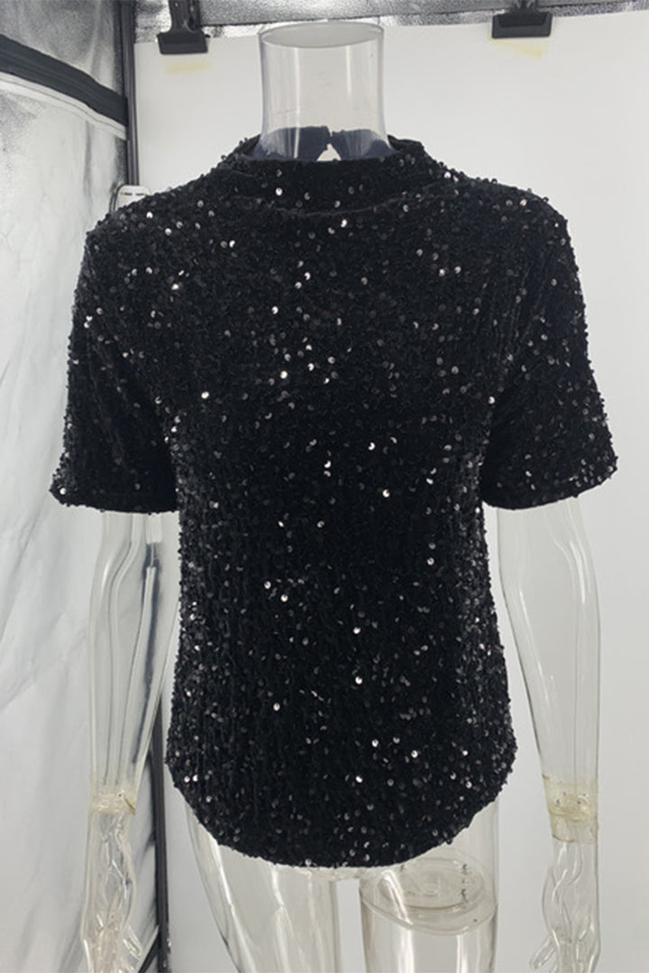 Lune London | Casual Sequin Sequin O-Neck T-Shirts