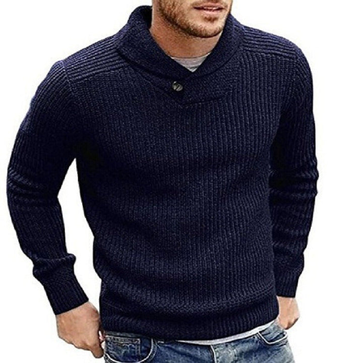 Men's Knitted Pullover with Shawl Collar and Button Detail Lune London