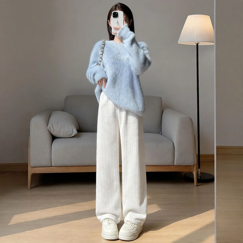 Women's corduroy pants, lined, wide cut
