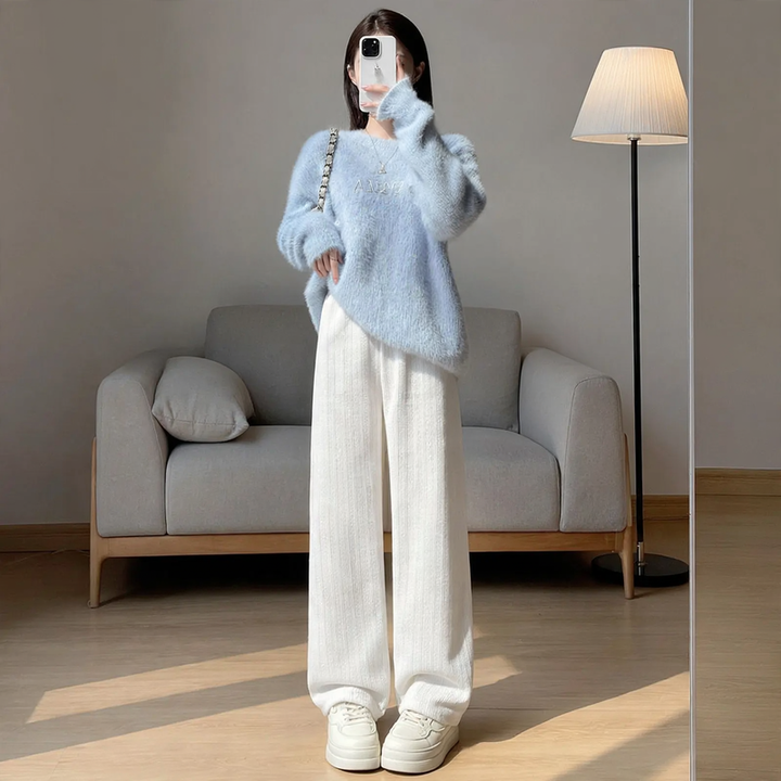 Women's corduroy pants, lined, wide cut