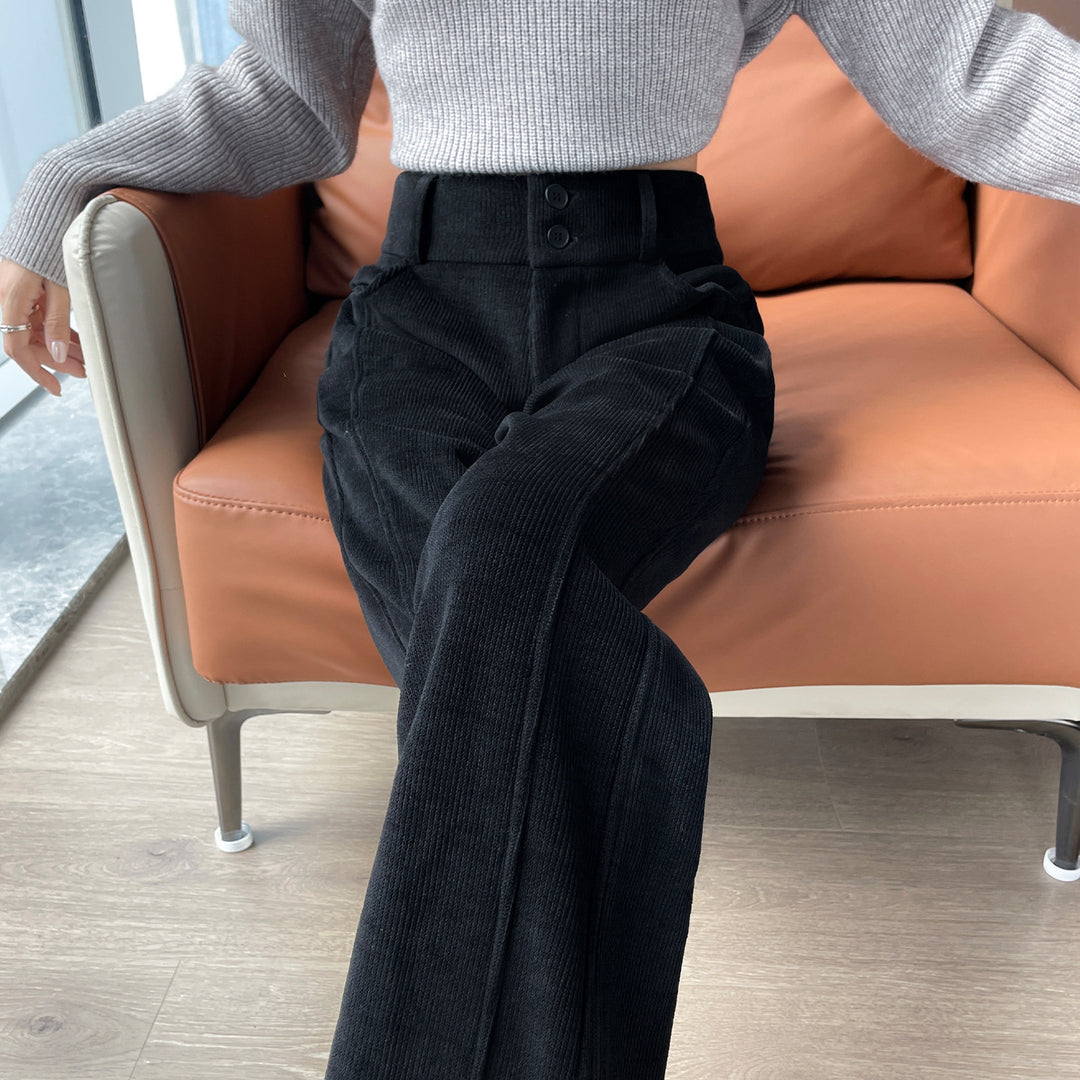 Cord flared trousers for women, lined