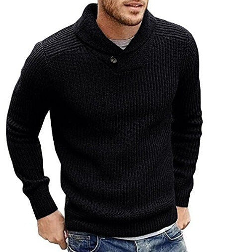 Men's Knitted Pullover with Shawl Collar and Button Detail Lune London