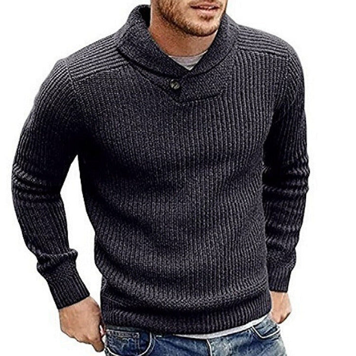 Men's Knitted Pullover with Shawl Collar and Button Detail Lune London