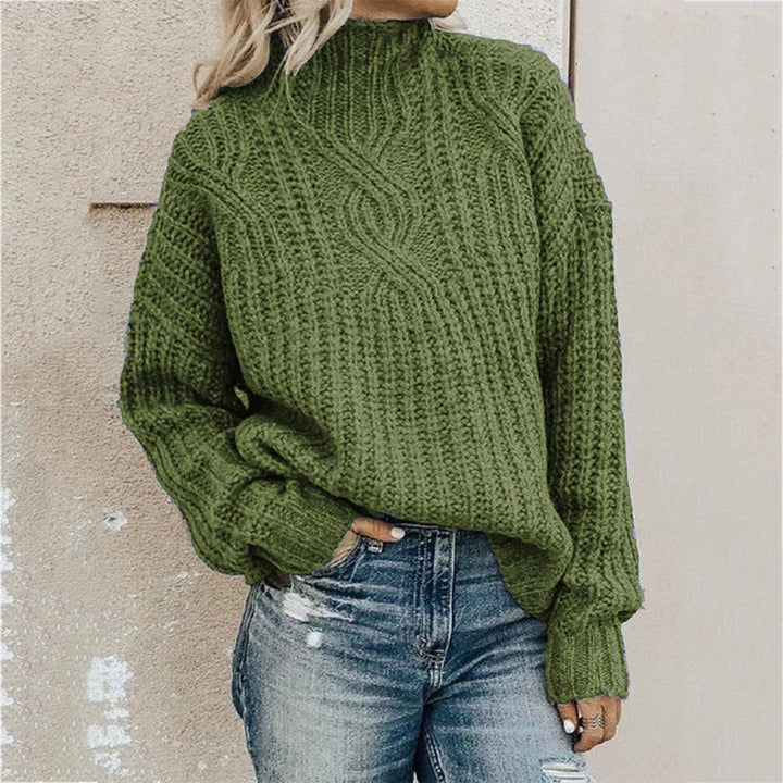 Chunky knit sweater for women with turtleneck and ribbed cable pattern Lune London