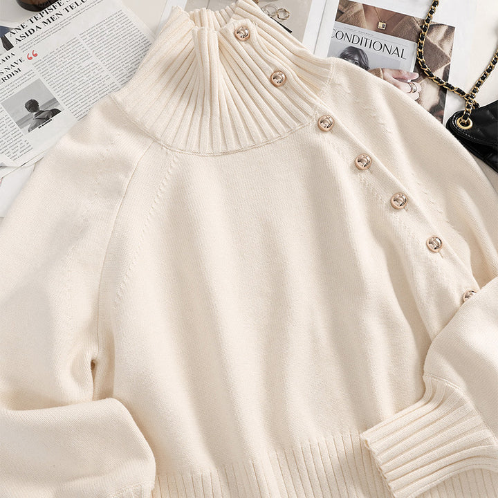 Women's cardigan with roll neck and puff sleeves