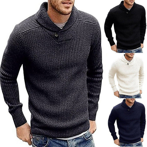 Men's Knitted Pullover with Shawl Collar and Button Detail Amarae