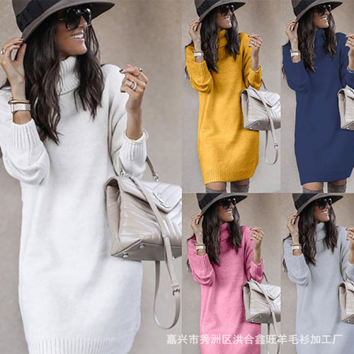 Chunky knit sweater dress for women with high collar and soft material Amarae