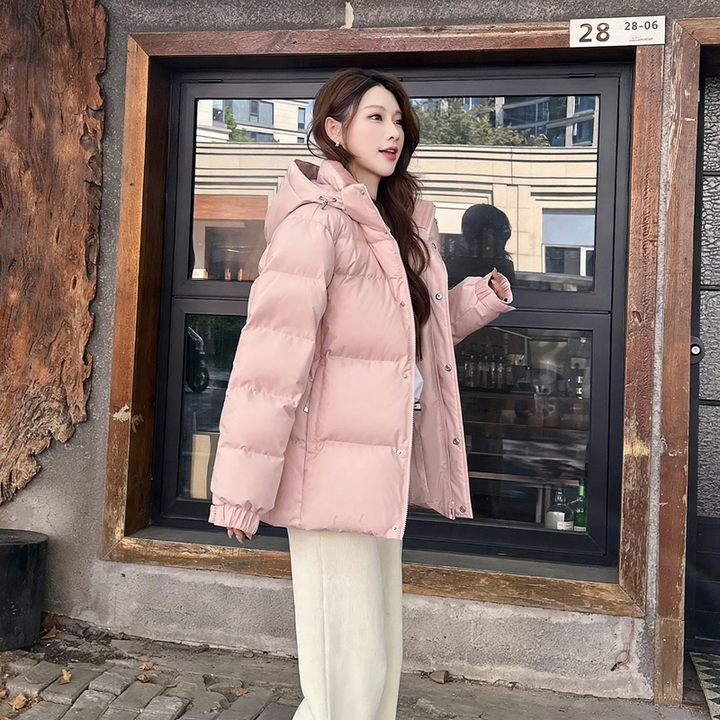 Short down jacket with removable hood for women