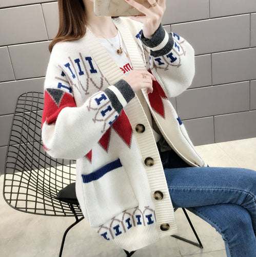 Knitted pattern jacket for women with large pockets and button details Amarae