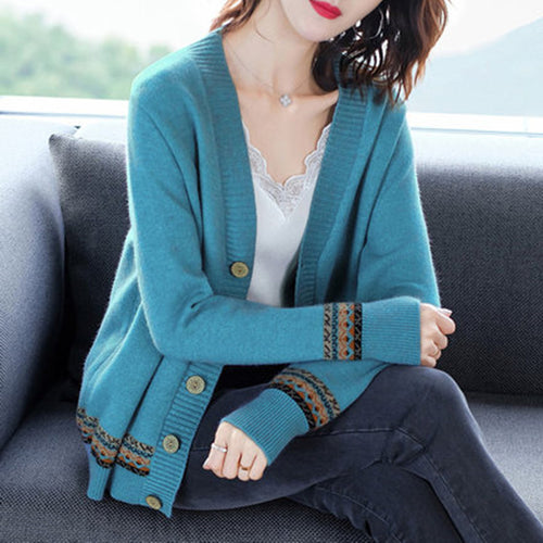 Knitted jacket for women with elegant button details and a trendy crochet trim Amarae