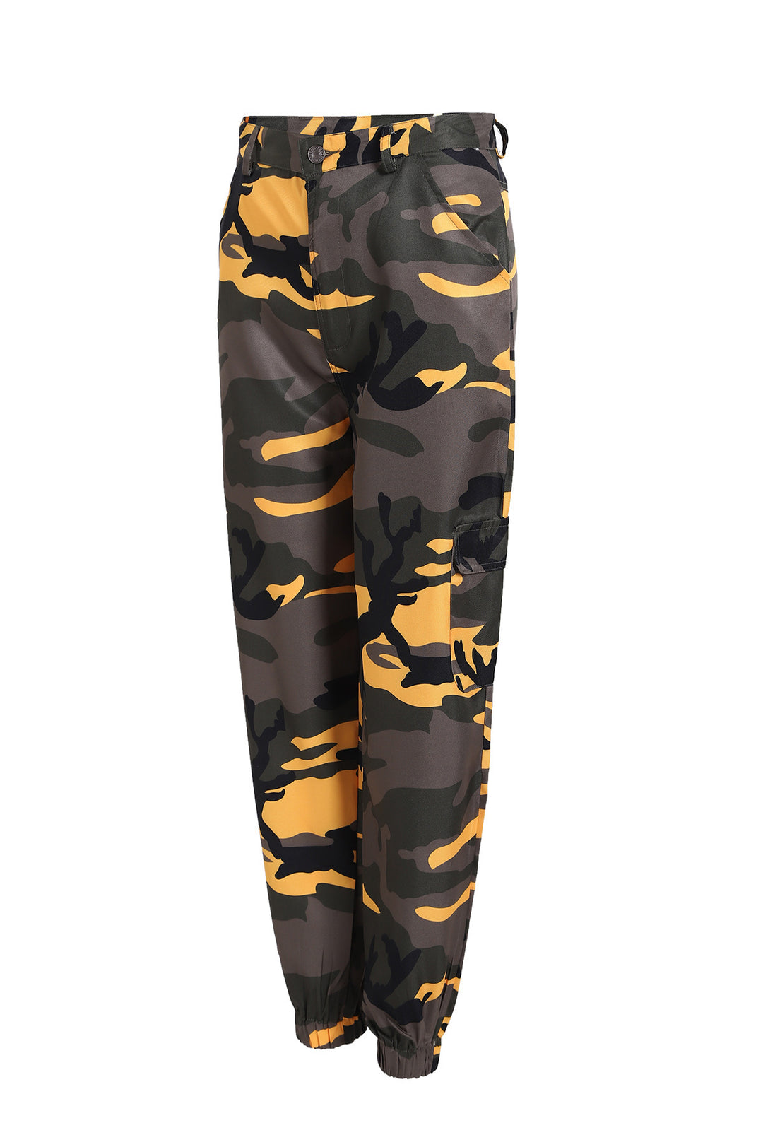 Women's cargo pants with a modern camouflage design, elastic waistband, and practical pockets Lune London