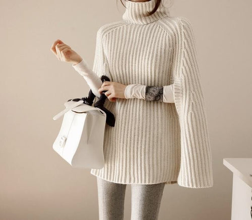 Oversized knitted sweater for women with high neck and textured design Amarae
