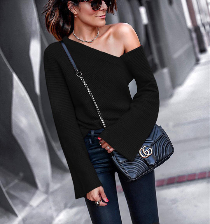 Thick and asymmetrical knitted sweater for women with relaxed flared sleeves Lune London