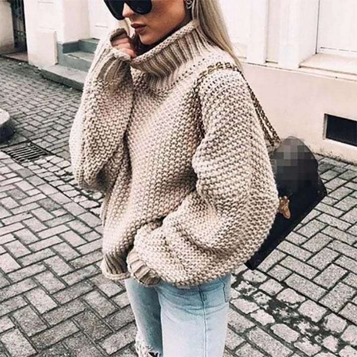 Thick knit women's sweater with turtleneck and relaxed fit Lune London