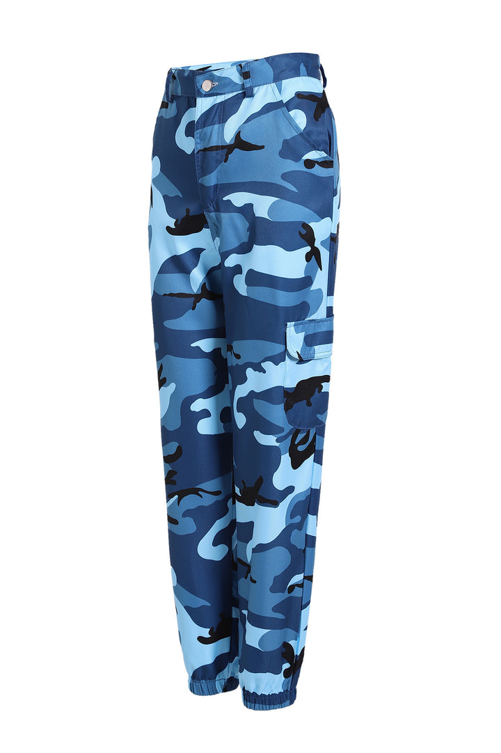 Women's cargo pants with a modern camouflage design, elastic waistband, and practical pockets Lune London