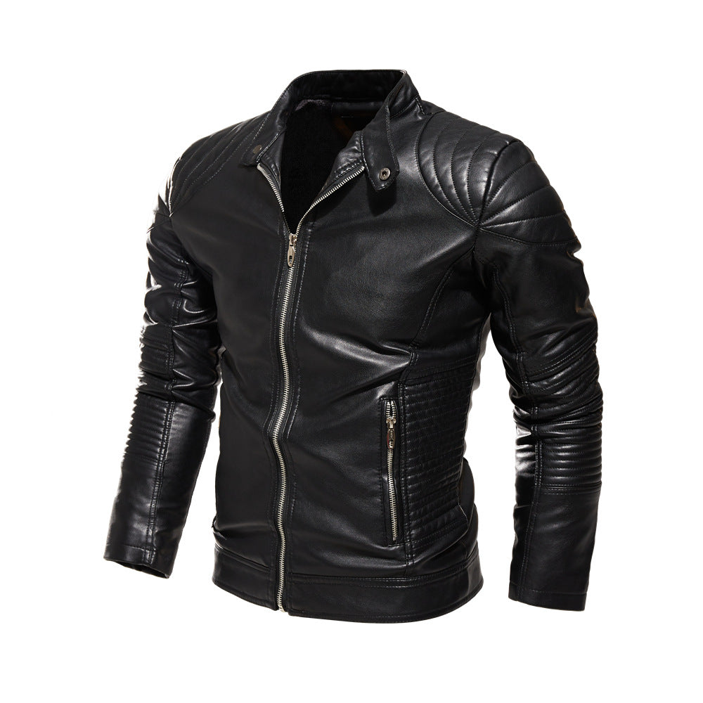 Men's motorcycle jacket in finely crafted leather with prominent quilted details and practical pockets Lune London