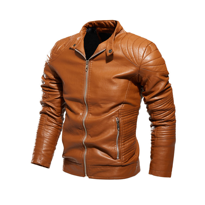 Men's motorcycle jacket in finely crafted leather with prominent quilted details and practical pockets Lune London